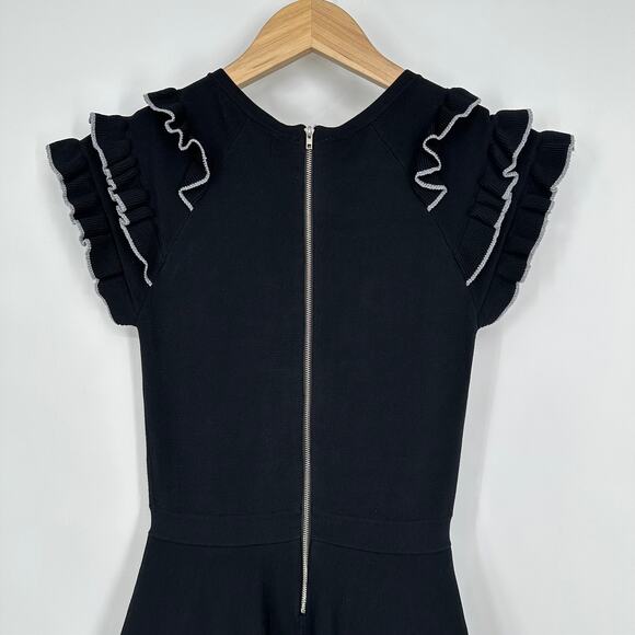 Parker April Knit Ruffle Dress Tiered Flutter Sleeve Fit and Flare Dress Black - Picture 11 of 15